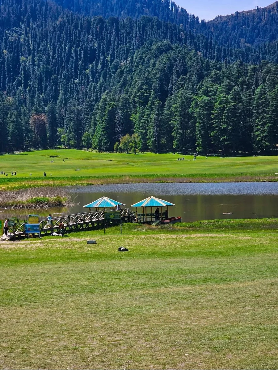 Khajjiar lake and meadow ringed by deodar forest, Himachal Pradesh